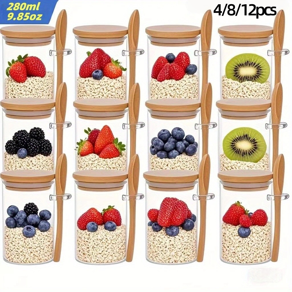 Meal Prep Oatmeal Jars - 4/8/12 Stück, Haferflocken-Frühstücksbecher mit Deckel (9,85
