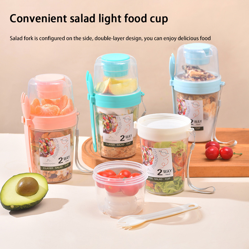 Meal Prep Oatmeal Jars - Tragbarer Frühstücks-Salatbecher mit Deckel und Gabel,