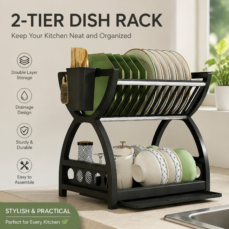 Meal Prep Organizer - 2-stöckiger Geschirrtrockner für die Küchenarbeitsplatte, Teller-
