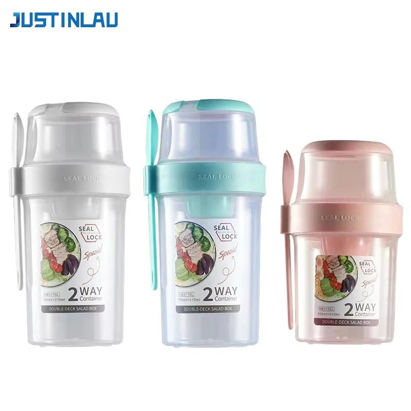 Meal Prep Tupperware - JUSTINLAU Tragbarer Fitness-Salatbecher zur Gewichtsreduktion, Frühstücks-Frucht-Joghurt-Becher