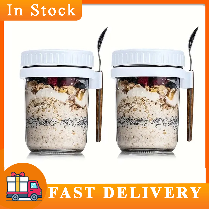 Meal Prep Oatmeal Jars - Overnight Haferbehälter mit Deckel und Löffel,