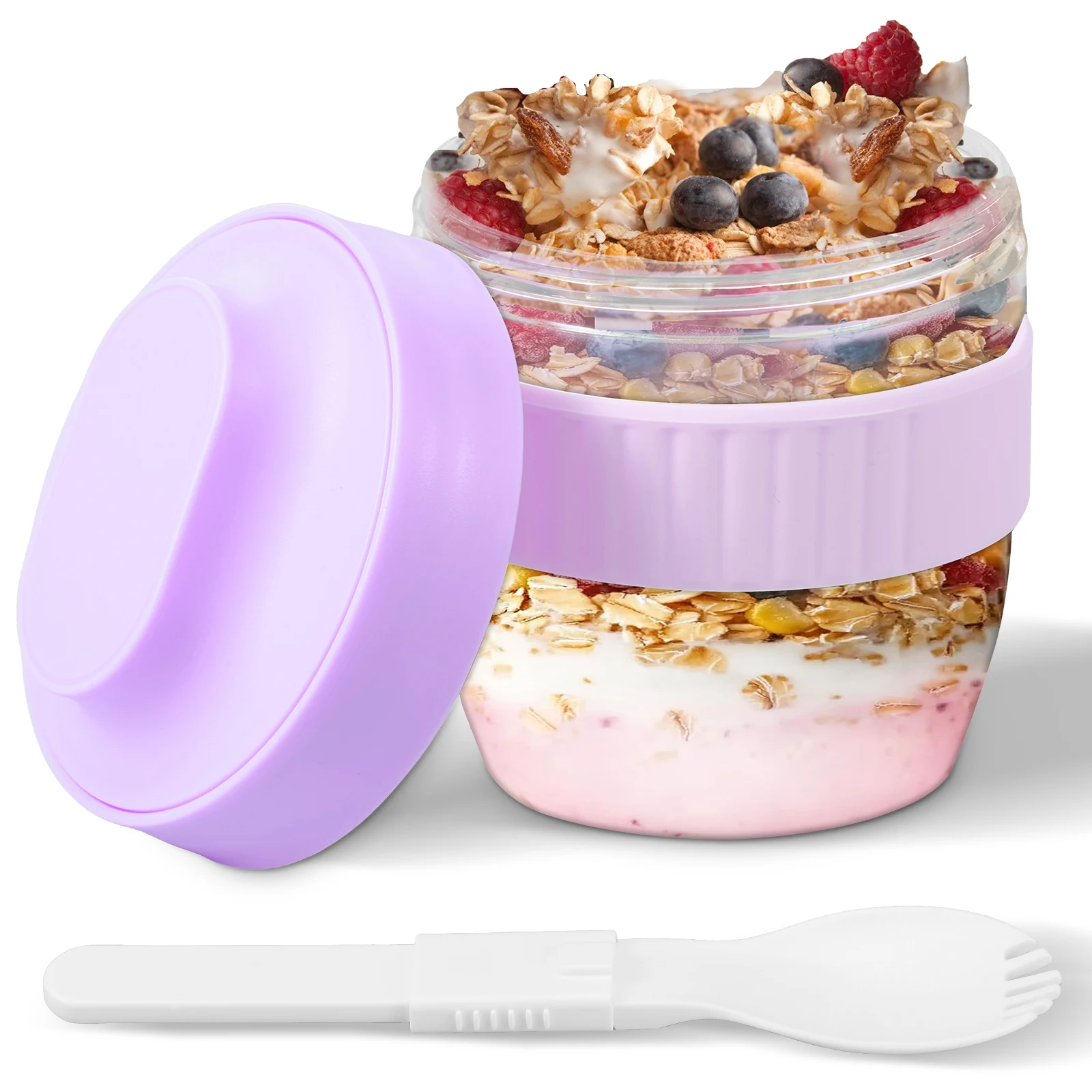 Meal Prep Oatmeal Jars - Doppelschichtiger Overnight-Oats-Behälter mit Deckel und Löffel,